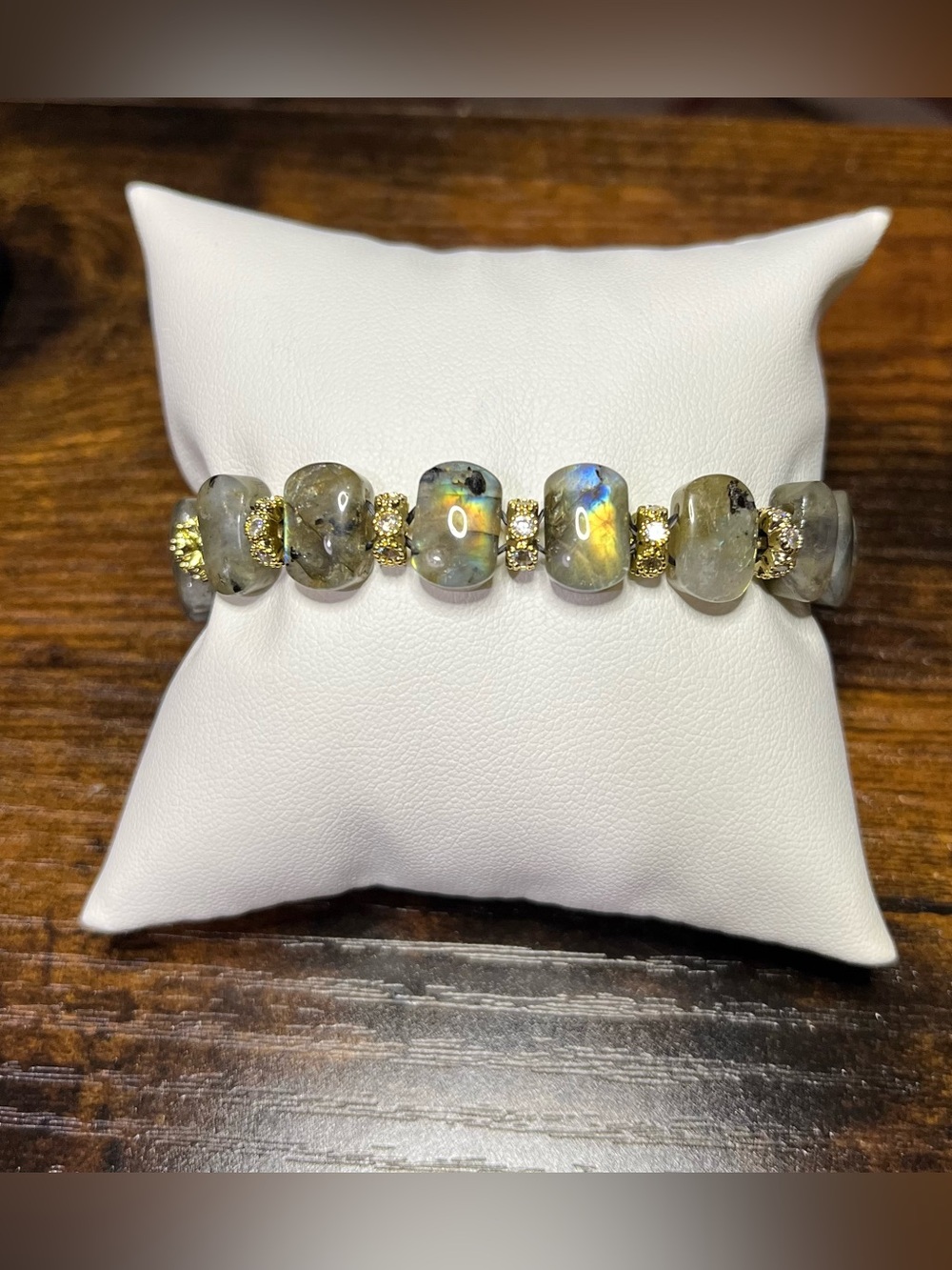 ✨ Natural Labradorite & Gold Accent Artisan Bracelet ✨